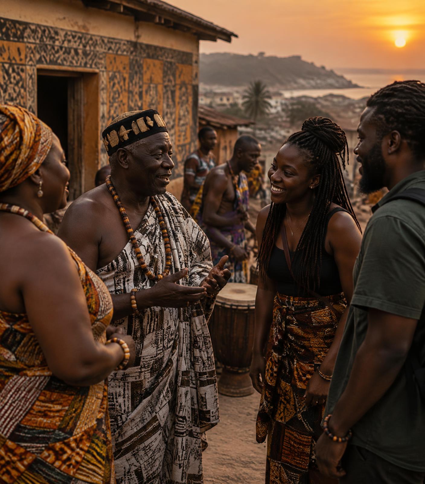 Travelers connecting through a cultural experience